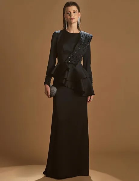 Вечернее платье с вышивкой и воланами, черное Tiara