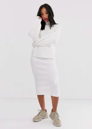 Трикотажная юбка кремового цвета Bershka-Белый