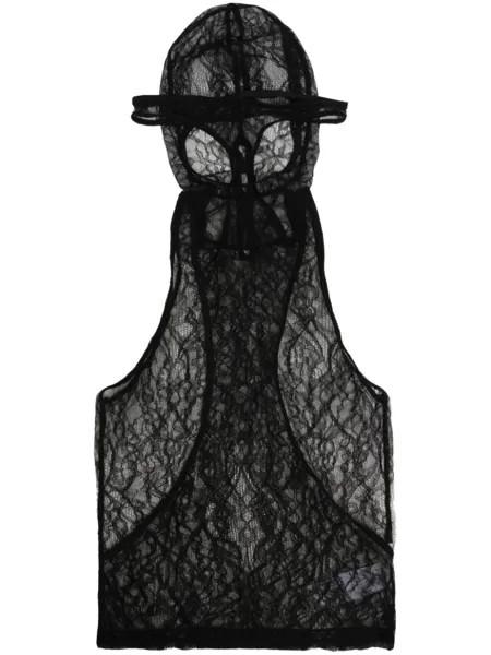 Кружевной топ Visceral с капюшоном Dion Lee, черный