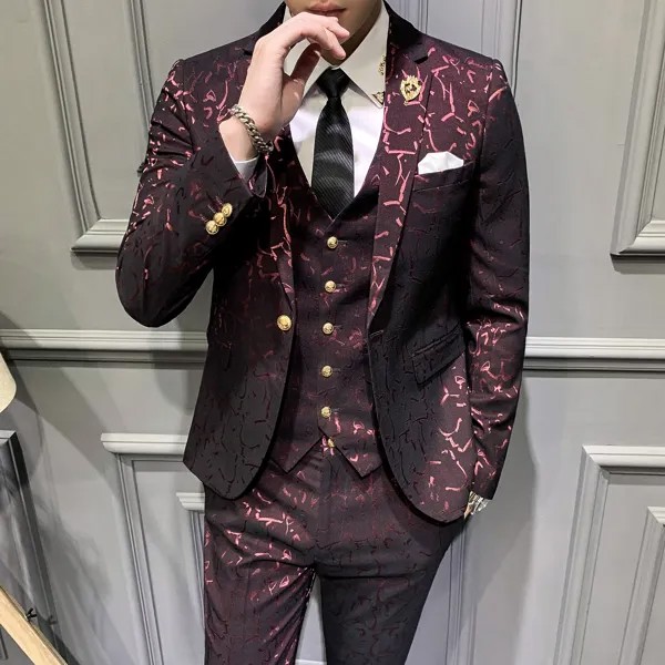 Мужские костюмы из 3 предметов, мужские костюмы с двойным Breated Slim Fit для свадебного платья, смокинги, костюмы жениха, красный цветочный костюм Homme Mariage 2022