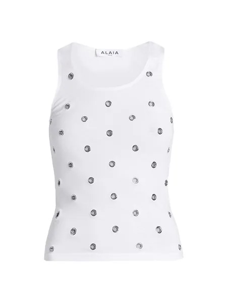 Хлопковая майка с латунным люверсом Alaïa, белый