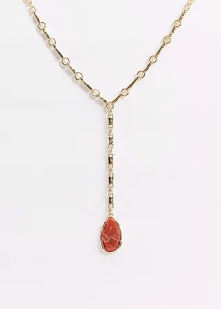 Золотистое ожерелье-цепочка с красным камнем на подвеске Liars and Lovers-Красный