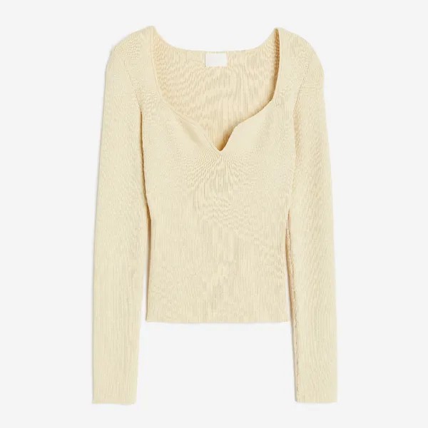 Топ H&M Rib-knit Sweetheart-neckline, светло-желтый