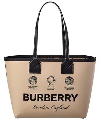 Маленькая женская сумка-тоут Burberry Heritage из ткани и кожи, бежевая