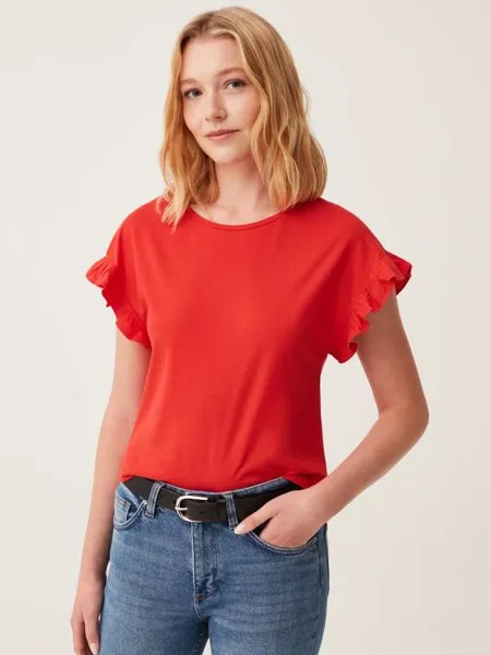 Футболка с рукавами-кимоно и воланами Ovs, цвет strawberry red