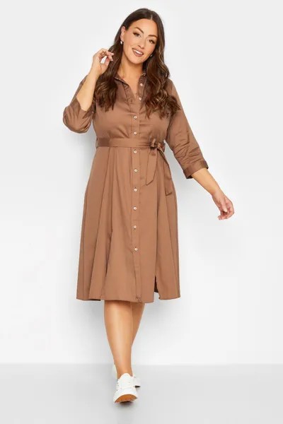 Платье-рубашка с завязкой на пуговицах и поясе M&Co, коричневый