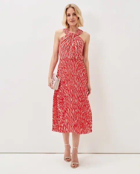 Платье миди с абстрактным принтом и вырезом через шею Phase Eight, красный