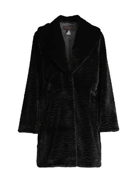 Пальто из искусственного меха с шалевым воротником Donna Karan New York, черный