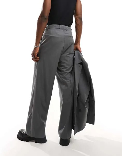 Темно-серые меланжевые однотонные брюки свободного кроя Weekday Uno