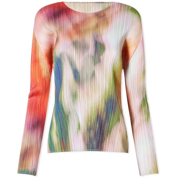 Блузка Pleats Please Issey Miyake Long Sleeve Pleats Crew Print, мультиколор