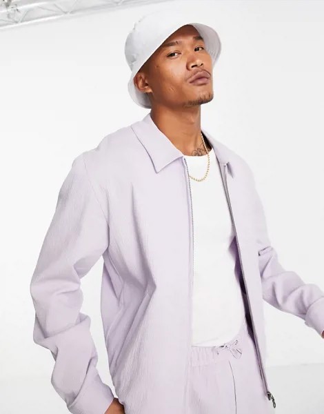 Сиреневая строгая куртка Харрингтон от комплекта из жатой ткани ASOS DESIGN-Фиолетовый цвет