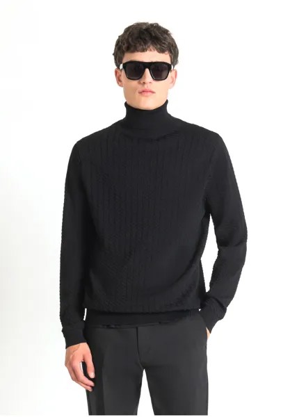 Свитер Regular Fit High-Neck In Honeycomb Jacquard Antony Morato, черный