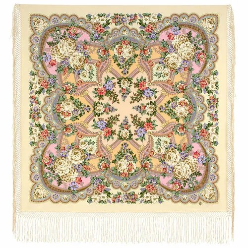 Платок Павловопосадская платочная мануфактура,148х148 см, розовый, оранжевый
