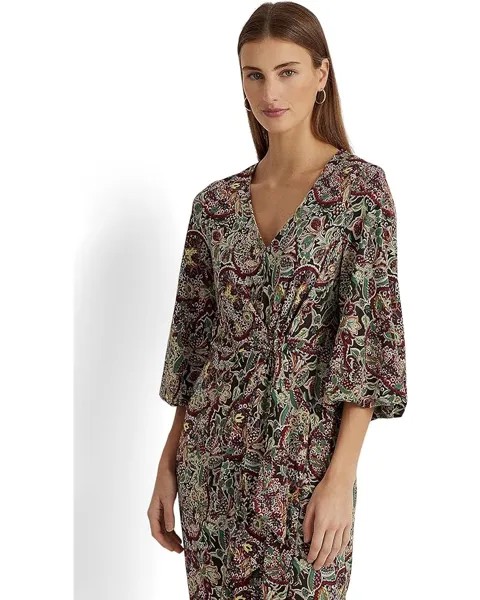 Платье LAUREN Ralph Lauren Floral Jersey Tie Front Midi Dress, цвет Burgundy Multi