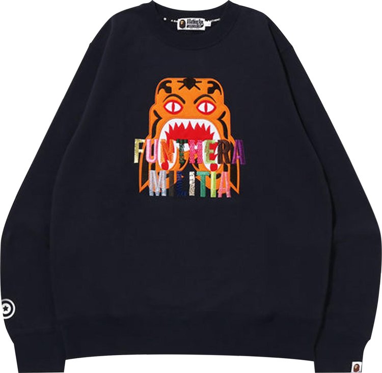 Толстовка BAPE Tiger Embroidery Crewneck 'Navy', синий