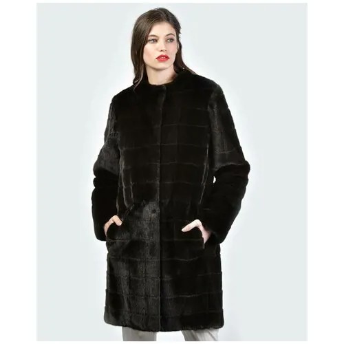 Пальто Rindi, норка, силуэт прямой, пояс/ремень, размер 42, черный
