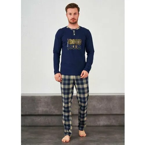 Пижама Relax Mode, брюки, лонгслив, размер 50, синий