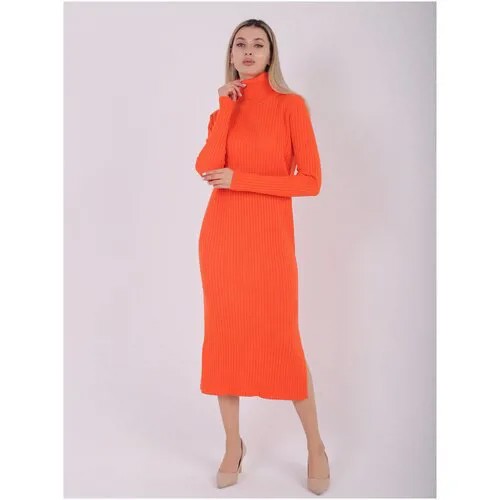 Платье-лапша прилегающее, миди, размер 42-48, оранжевый