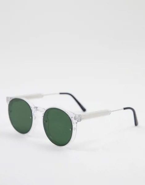 Солнцезащитные очки унисекс в круглой прозрачной оправе с зелеными линзами Spitfire Post Punk-Прозрачный