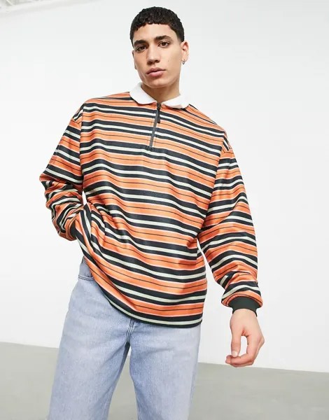 Велюровая oversized-футболка в стиле регби в полоску ASOS DESIGN-Разноцветный