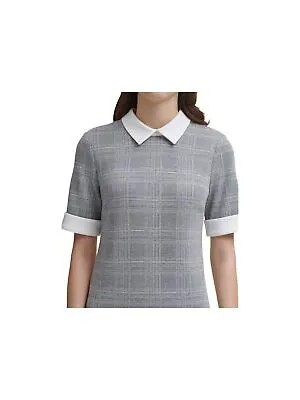 Женское серое платье-рубашка выше колена в клетку DKNY серого цвета с коротким рукавом на работу 2