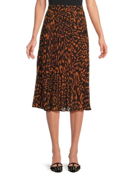 Плиссированная юбка-миди с леопардовым принтом Dkny, цвет Black Multi