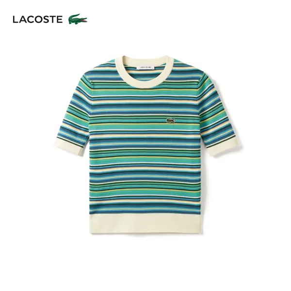 Футболка полосатая женская Lacoste с короткими рукавами, зеленый