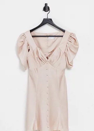 Платье мини на пуговицах с драпировкой на плечах ASOS DESIGN Petite-Розовый цвет