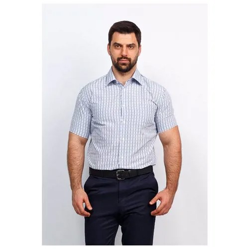 Рубашка мужская короткий рукав CASINO c235/0/034/Z/1, Полуприталенный силуэт / Regular fit, цвет Голубой, рост 174-184, размер ворота 39