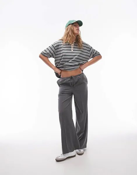 Topshop – Элегантные спортивные брюки антрацитового цвета с кулиской и широким кроем