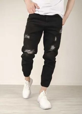 Рваные джинсы-джоггеры с необработанной отделкой для мужчины