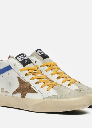 Мужские кроссовки Golden Goose Mid Star leather/Wave Leopard Suede Star, цвет белый, размер 45 EU