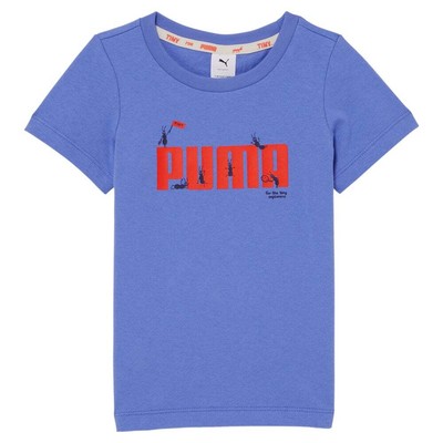 Футболка Puma Tiny X Graphic с круглым вырезом и короткими рукавами, молодежные синие повседневные топы для мальчиков 5