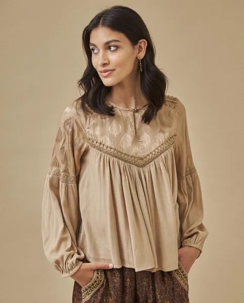 Женская блузка с длинными рукавами и вышивкой NKN Nekane, бежевый