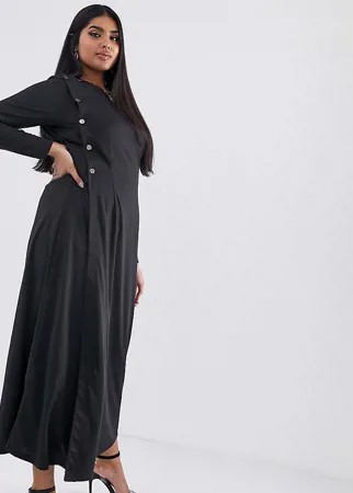 Платье макси с длинными рукавами и пуговицами Verona Curve-Черный