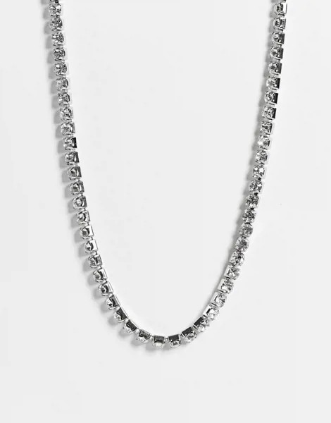 Серебристое ожерелье со стразами ASOS DESIGN-Серебряный