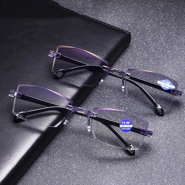 DUBERY Безрамочные бифокальные очки для чтения Anti Blue Ray Пресбиопические очки Увеличение Алмазная резка