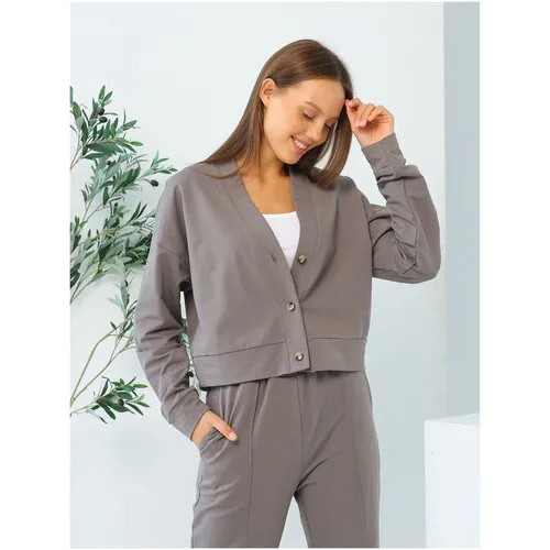 Пиджак Solo Mio, укороченный, силуэт свободный, размер 108 (54), серый