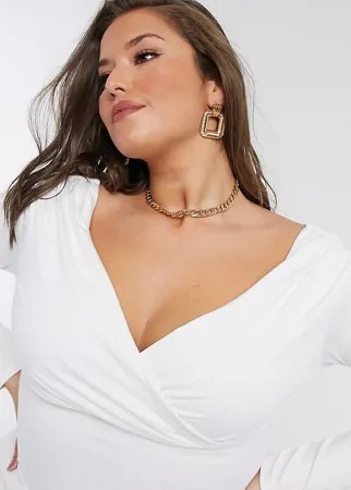 Эксклюзивный белый топ с запахом и открытыми плечами ASOS DESIGN Curve