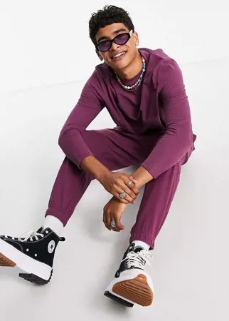 Oversized-лонгслив темно-фиолетового цвета из пике (от комплекта) ASOS DESIGN-Фиолетовый цвет