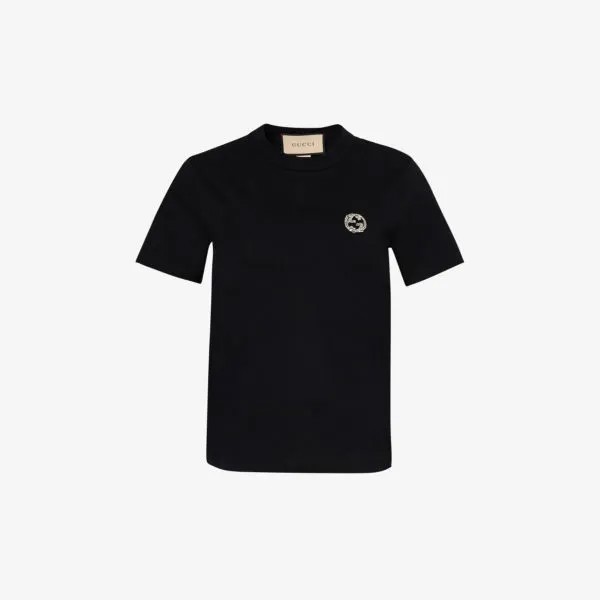 Фирменная футболка узкого кроя из хлопкового джерси Gucci, черный