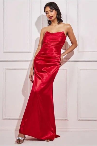 Атласное платье-бандо макси Goddiva, красный