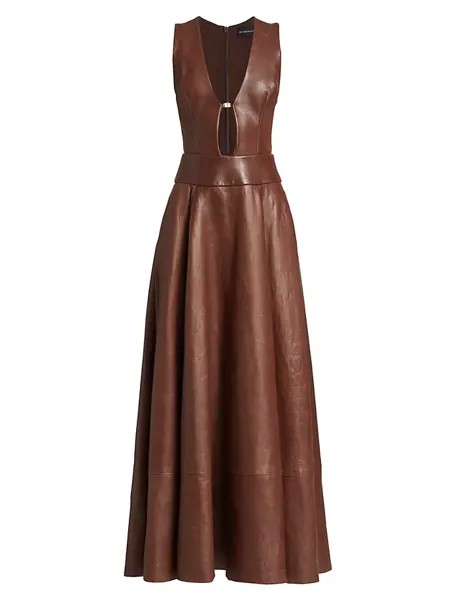 Кожаное платье макси Haylee Napa Brandon Maxwell, цвет smoked paprika