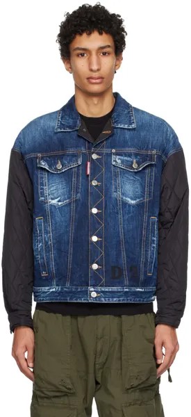Сине-черная джинсовая куртка с заниженными плечами Dsquared2