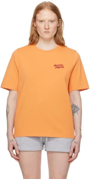 Оранжевая футболка с почерком Maison Kitsune