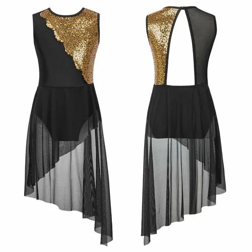 Платье для танцев , размер 122-128, черный, золотой