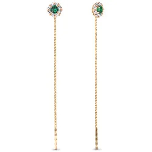 Серьги цепочки  Серьги из золота 41024Г, красное золото, 585 проба, изумруд, фианит, зеленый