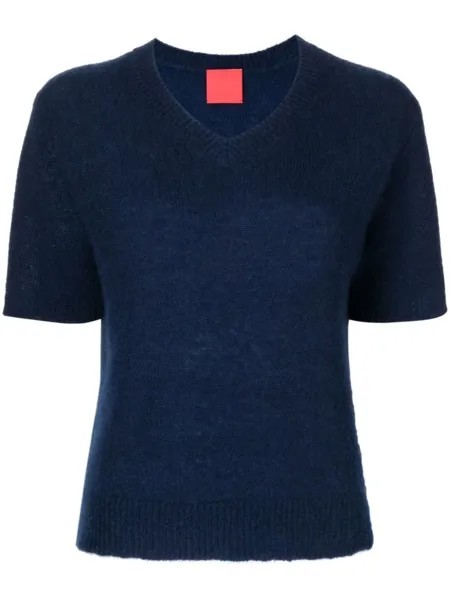 Трикотажный топ с V-образным вырезом и короткими рукавами Cashmere In Love, синий