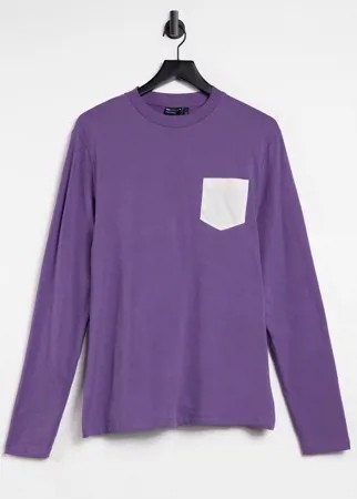 Фиолетовый лонгслив из органического хлопка с контрастным карманом ASOS DESIGN-Фиолетовый цвет