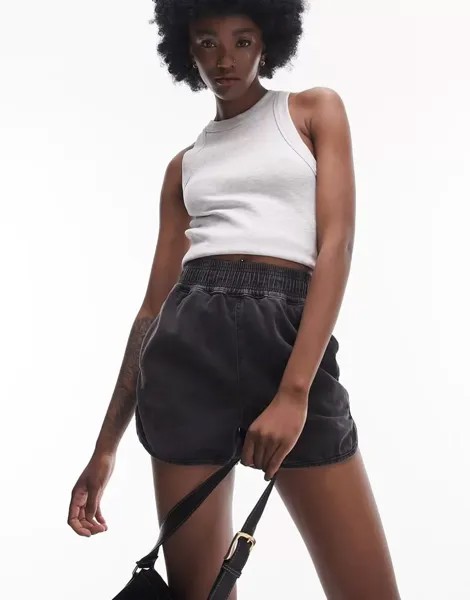 Черные джинсовые спортивные шорты Topshop